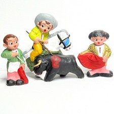 Spanish Mud People Bullfighting Figurines Set 3 Matador Horse Terracotta Clay