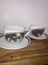 Pair of Vastly Oversized Ceramic Coffee Cups with Saucers Portmeirion Pottery