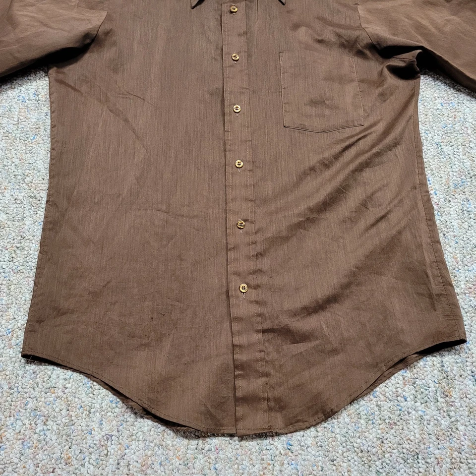 Vintage JC Penny Shirt Mens Large Brown Button Up Short Sleeve Disco Towncraft - Image 3 of 4