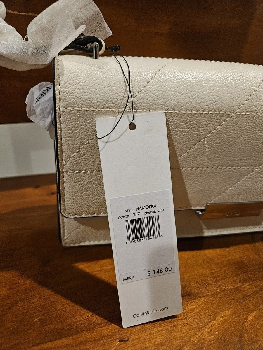 Calvin Klein White Cream Quilted Leather Shoulder Bag Magnetic