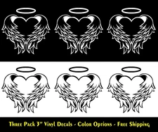 Heart Angel Wings Three 3" Vinyl Decals Car Truck Window Laptop Notebook Tumbler