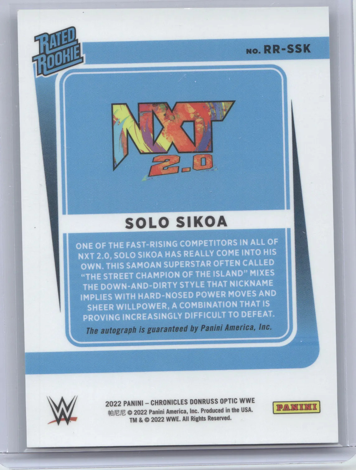 2022 Panini Chronicles Donruss Optic WWE Solo Sikoa #RR-SSK Autograph view 2