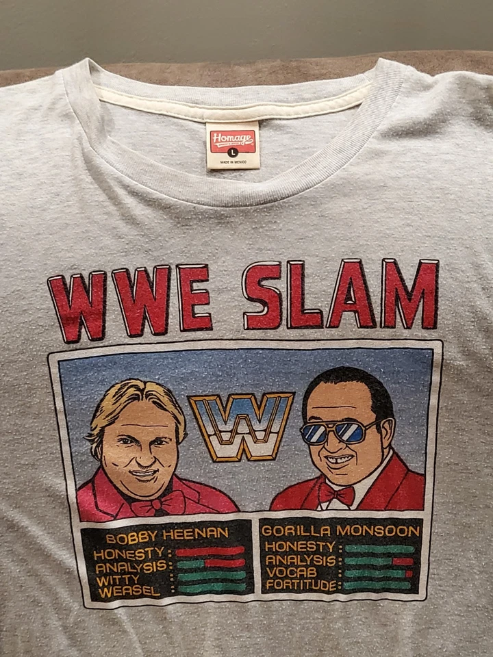 Bobby The Brain Heenan Gorilla Monsoon 男式大号 Homage WWE 大满贯 T 恤 — 第 3/4 张图片
