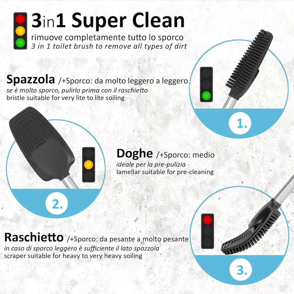 ® Scopino per WC in Silicone 3In1 Con Porta Scopino, Manico Lungo in Acciaio Ino - Immagine 2 di 4