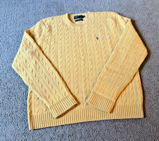 VTG Polo Ralph Lauren Men's Yellow Merino Wool Angora Cable Knit Sweater - XL