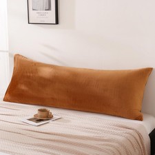 Burnt Orange Velvet Body Pillow Cover Flannel Fuzzy Long Pillowcase Extra Sof...