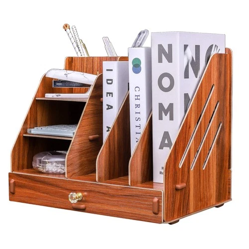 EXERZ Desktop Organiser with Drawer Wooden Paper Sorter - Assembly Easily- 3