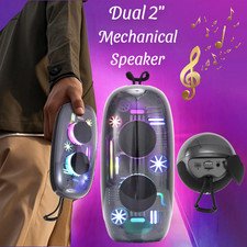 Dual 2-in Mini Bluetooth Speaker USB/AUX/TF/FM Radio Indoor Outdoor Party Lights