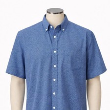 Rodd Gunn Mens Blue Micro Star Print Short Sleeve Button Down Shirt Sz L Golf