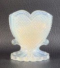 Boyd's Crystal Art Glass HEART TOOTHPICK HOLDER Opal White CARNIVAL Glows NOS — photo 2