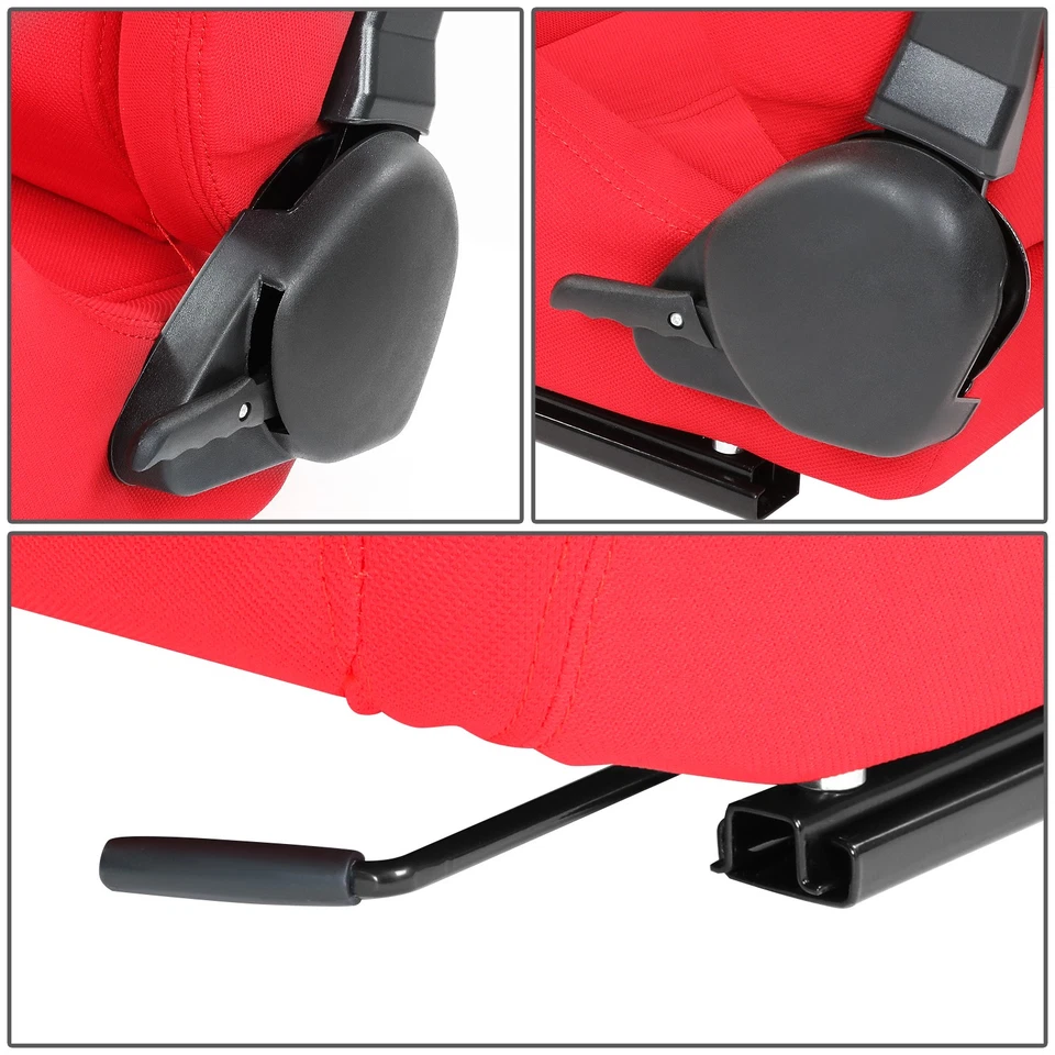 Pair Universal Red Woven Fabric Reclinable Racing Seats w/ Bottom Mount Sliders Foto 4 de 4