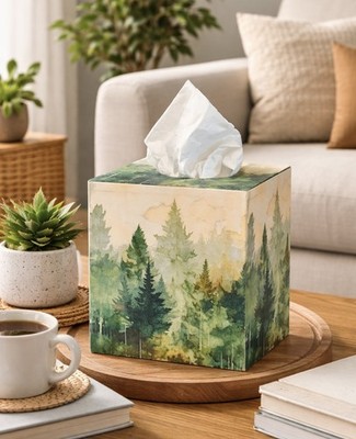   Handgefertigte Tissue Box Abdeckung / Tissue Box Halter / Wald Motiv  