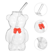 Honey Bear Straw Cup Glass Bear Cup With Straw 330ml Christmas Cups For Kids