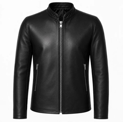 Herren Lederjacke Cafe Racer Biker Stehkragen Slim Fit Echtleder