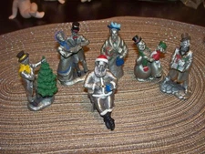 Vintage Hudson Pewter Miniatures  Figures Santa Carolers Christmas Tree Lot of 6