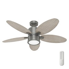Hunter Fan 52 inch Matte Silver Outdoor Ceiling Fan with Light and Remote