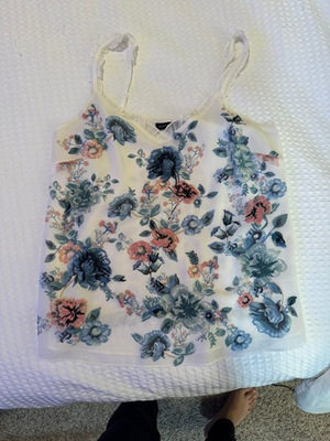 #ad #ad White House Black Market Multicolor Floral Embroidery Ruffle Cami Tank Top PS S $24.99