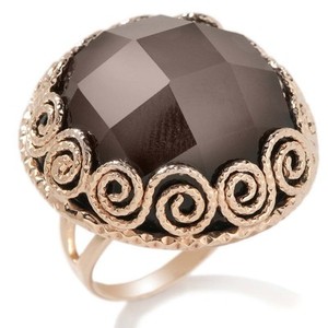 Authentic 55 Carat Technibond Smoky Quartz Gemstone Ring 14K Yellow Gold Plated Silver