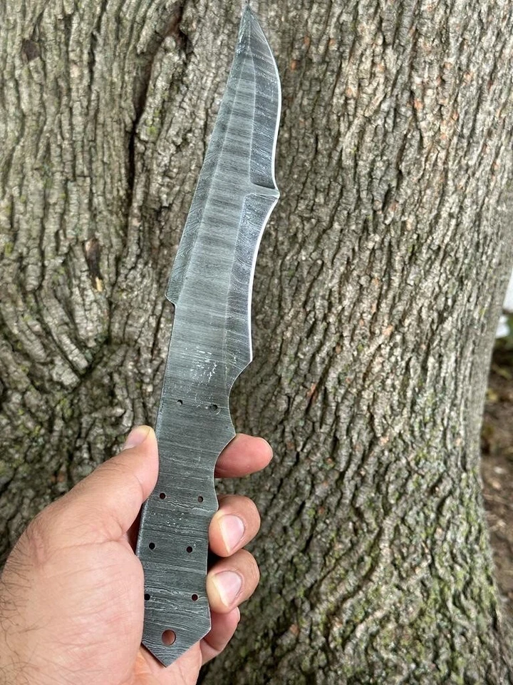 12” FULL TANG  CUSTOM DAMASCUS STEEL HUNTING TRACKER KNIFE BLANK BLADE X76 - Image 3 of 3