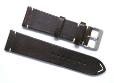 24mm Brown/White Leather Classic Style Men Watch Strap Handmade W/ Silver Buckle