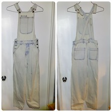 VTG 89's 90's Distressed Whitewashed White Blue Jean Overalls SMALL MEDIUM 26x30