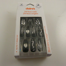 Claire's faux false nails halloween skulls black bling press on no glue needed