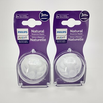 2 Packs Philips Avent Natural Response Nipples 3m+ Flow 4  (4 Nipples Total)