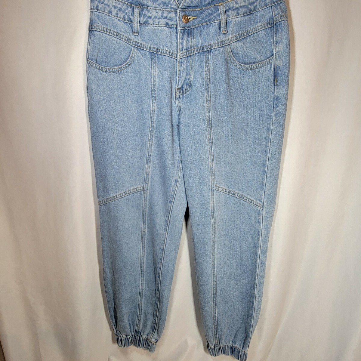 SHEIN Women's Denim Jeans Elastic Ankle Cuffs High Paper Bag Waist