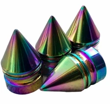 Spike Tire Valve Cap Stem Cover Set Oil Slick Color Universal Fitting 