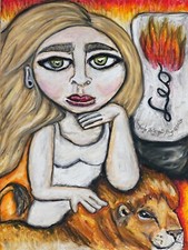 LEO GIRL Original 9x12 Pastel Painting Art Signed Artist KSams Zodiac Woman Lion