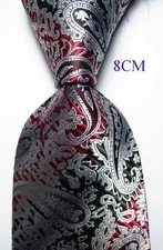 New Classic Paisley Black White Red JACQUARD WOVEN 100% Silk Men's Tie Necktie