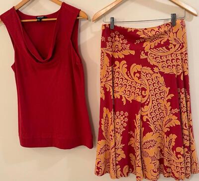 DKNY Red Tank Top & Floral Skirt Set