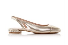 STUART WEITZMAN 450 Pearl Embellished Slingback Flats Leather Gold US 6.5 B NEW