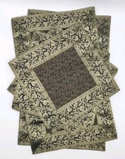 5 Matching Pillow Shams Black Satin w Gold 2 Rectangle 27x17"  3 Square 16x16"