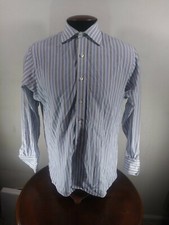 Micheal Kors Button Down Shirt Mens 16 34-35 Large Stripped Cotton Blue Gray...