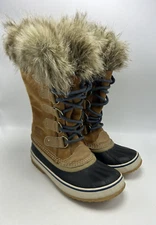 Sorel Snow Boots Womens 5.5 Joan Arctic Tall Tan Suede Navy Waterproof Faux Fur