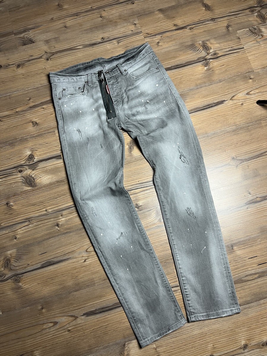 Dsquared2 Gray Distressed Denim Zipper Slim Fit Jeans Pants Size 48