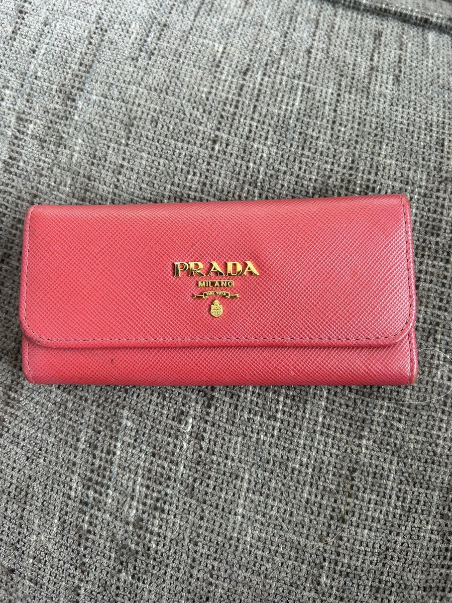 Prada Pink Leather Saffiano Metal Key Holder Wallet Portachiavi 6
