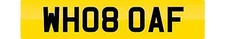 PRIVATE NUMBER PLATE WH08 OAF CHERISHED REGISTRATION WHO B OAF CLUMSY FOOL REG