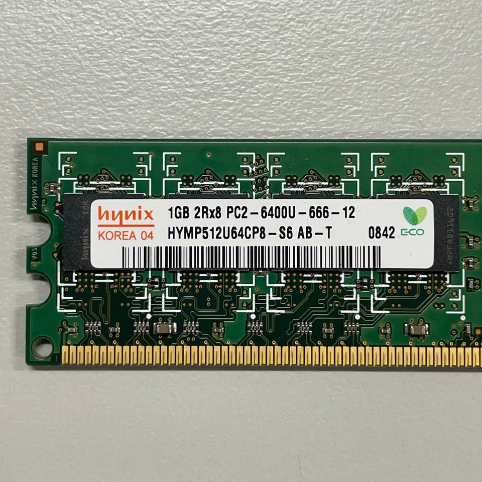 Hynix 1GB DDR2 RAM PC2-6400 800MHz non-ECC Unbuffered DIMM HYMP512U64CP8-S6 AB-T - Image 2 of 4