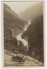 Unposted Byron Harmon 1929 Kicking Horse Canyon Field to Golden Hwy Old Car RPPC