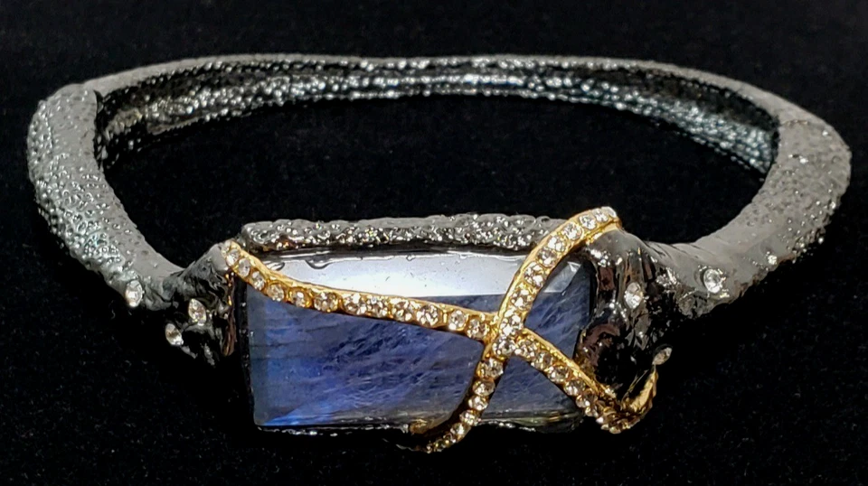 Pulsera Alexis Bittar, bisagra, piedras preciosas azules grandes, cristales, ERA $500 *¡RARA!*