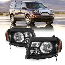 For 2009 2010 2011 Honda Pilot Black Amber Halogen Headlights Assembly Pair