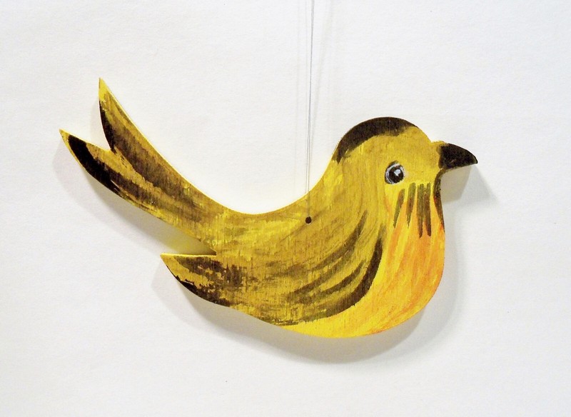 Bird Yellow Brown Orange Hand Painted Wooden Wood Cut Out Fretwork Vntg Ornament