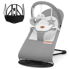Light Grey Baby Bouncer Portable Ergonomic 100 Cotton Rocking Chair 2 in 1