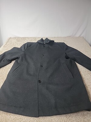 Kenneth Cole Men's Notched Lapel Wool Pea Coat Knit Black Long Sleeve Size  L