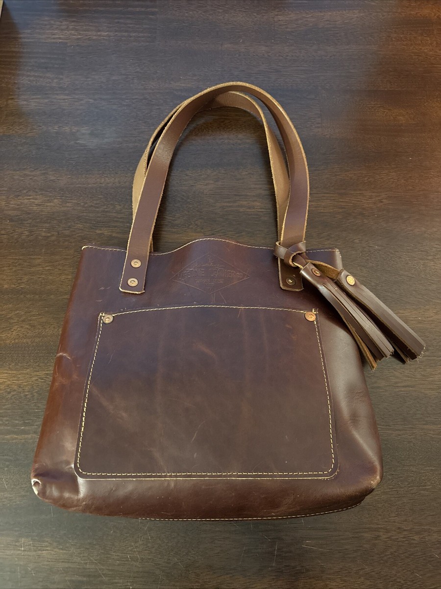 Lifetime Leather Co Womens Handbag Brown Tassel Double Handles Shoulder  Tote Bag
