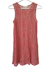 Socialite Floral Lace Sleeveless Shift Dress Size Medium Coral Beige Boho Hippie
