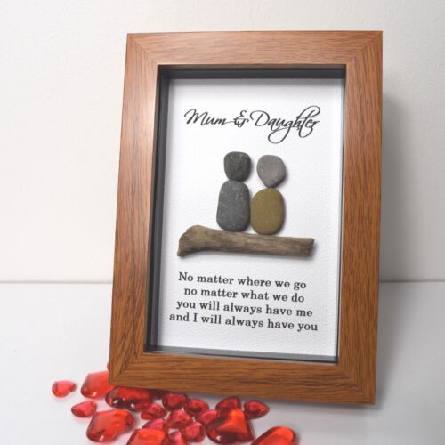 Mum and Daughter, Gift for Mum Framed Pebble Art Picture For a Mum Birthday Gift - Picture 1 of 17