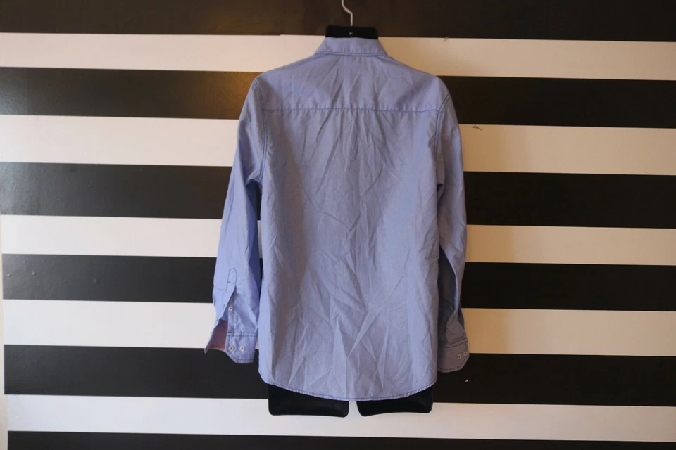 Camisa Michael Brandon Para Hombre Rayas Azules y Blancas Mezcla de Algodón Abotonada Talla S Foto 2 de 4